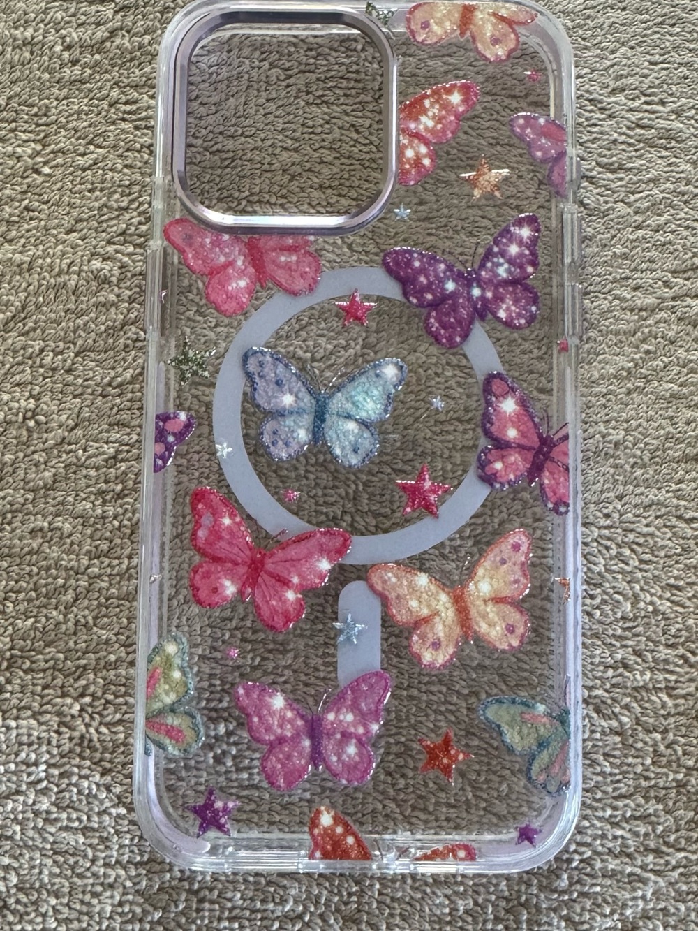 15 PM - Clear 3D Butterfly Glitter Phone Case MagSafe